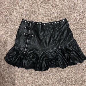 Black Leather Ruffled Skirt